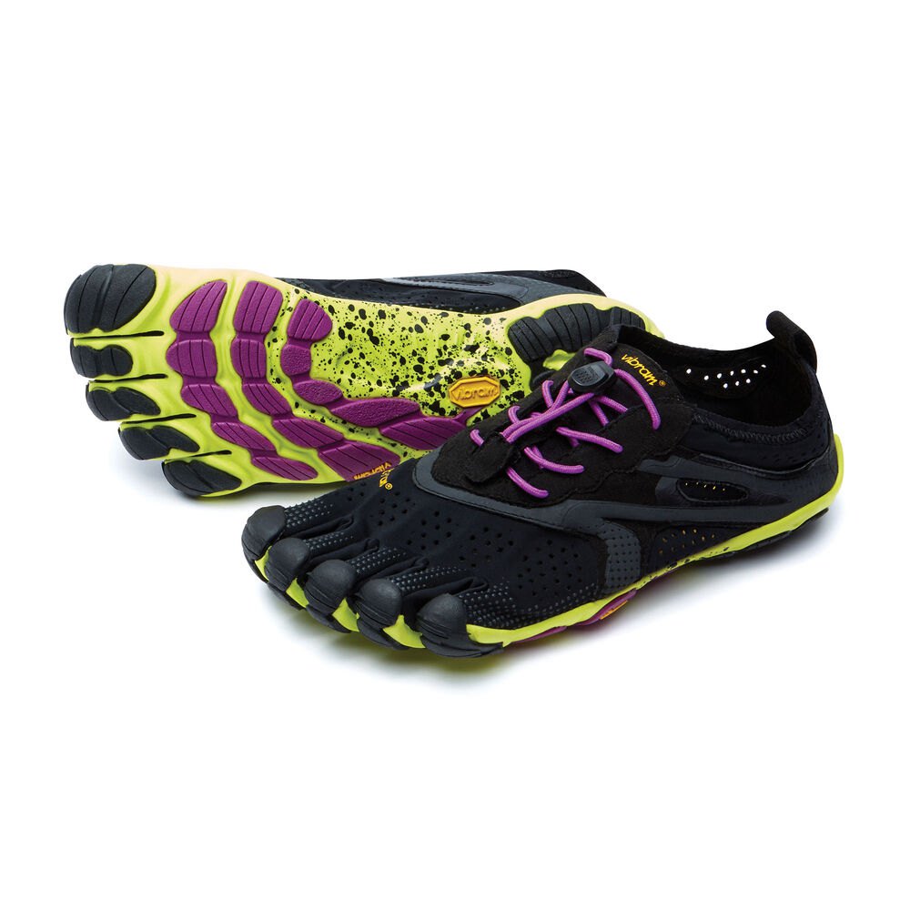 Vibram FiveFingers Dames V-Run - Hardloopschoenen Zwart/Geel/Paars - 524716MUL